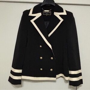 Kathy Ireland Black Blazer with Cream Trim Gold Buttons Women’s M